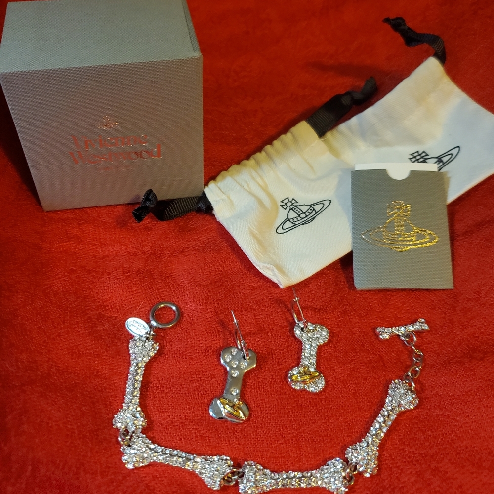 Vivianne Westwood  dog bone earrings and bracelet.  EUC.